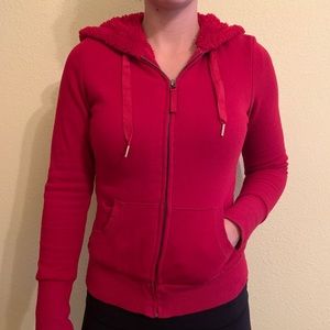 Red SUPER WARM Faux Fur Zip Up Hoodie